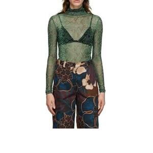 DRIES VAN NOTEN Green Mesh Snake Print Turtleneck Top SHEER BODYCON Medium M